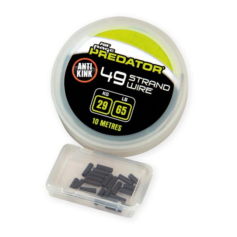 Fox Rage Predator - 49 Strand Steel Wire 29kgs/65lbs X 10m & Crimps Size 1 X 20 3 Fox Rage Predator - 49 Strand Steel Wire 29kgs/65lbs X 10m & Crimps Size 1 X 20